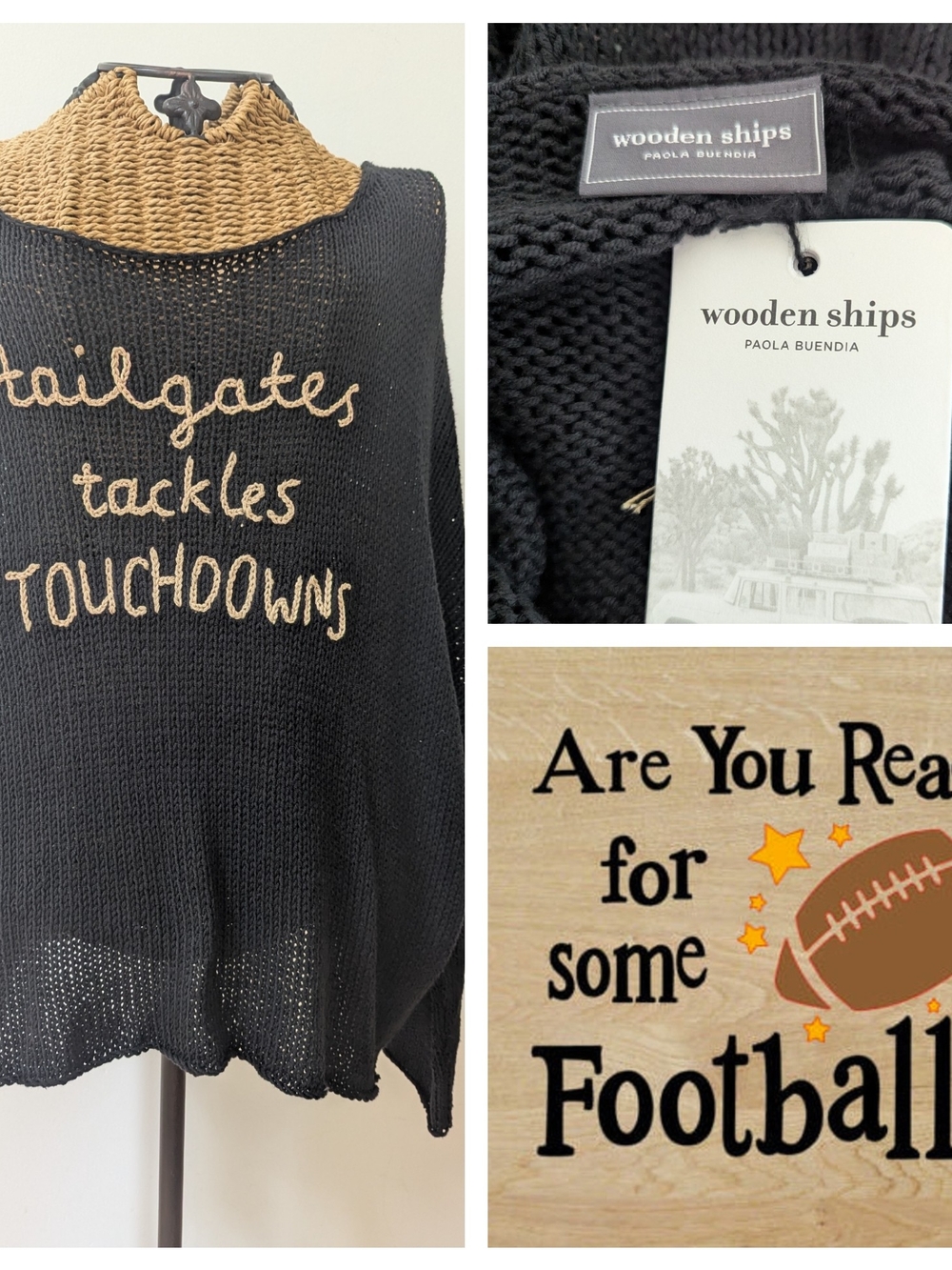 Wooden Ships Black Knit Sweater Football S M